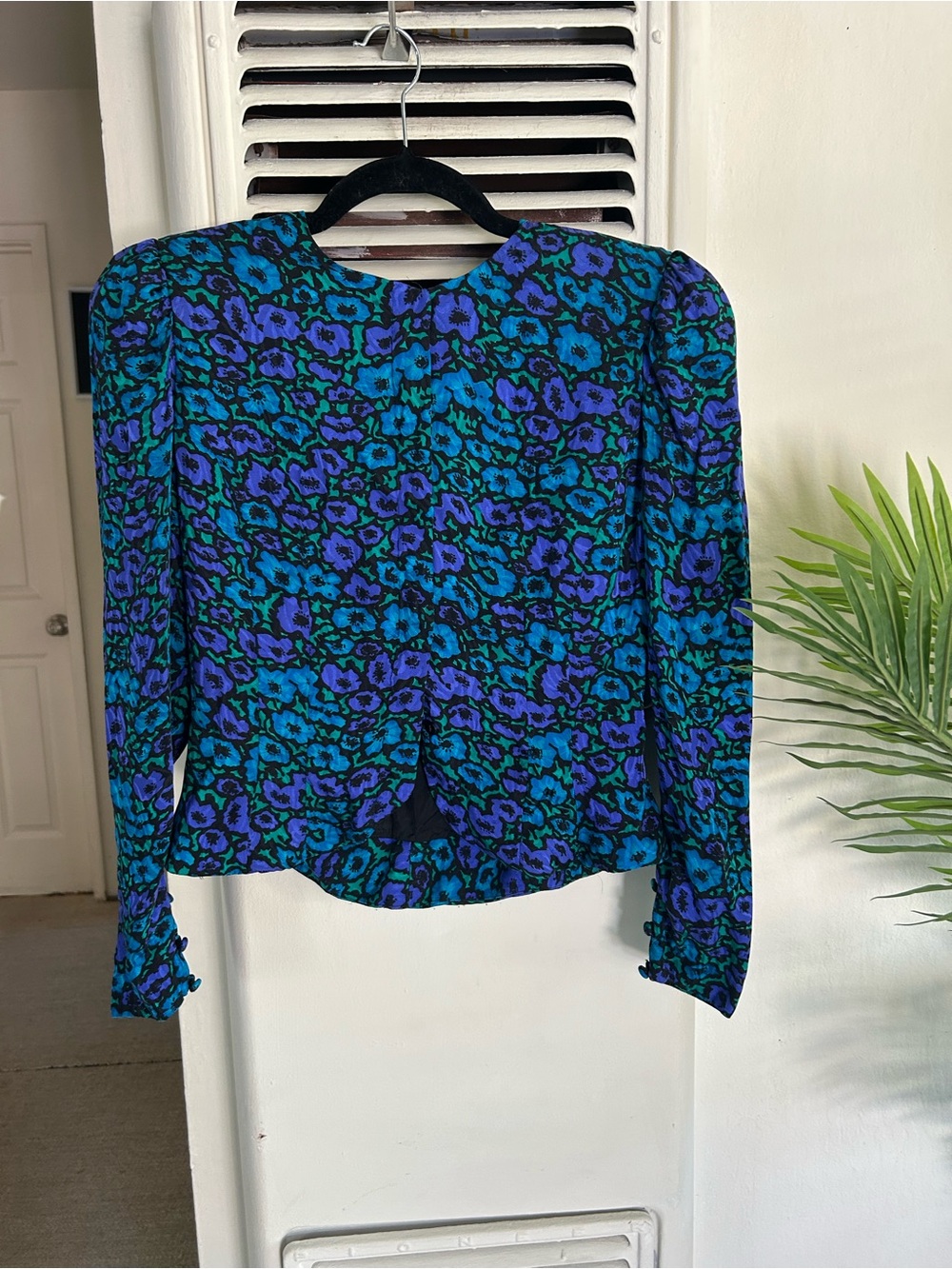 Vintage Adrianna Papell Teal & Purple Floral Long-Sleeve Blouse
